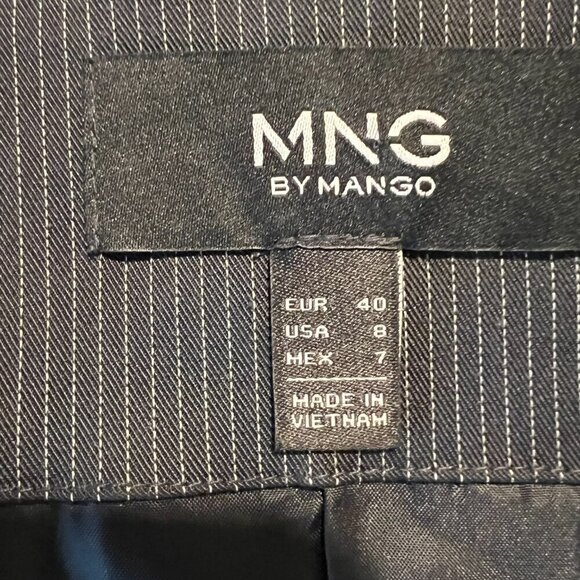 MNG by Mango Black Pinstriped Single Button Modern Blazer Jacket, Size 8 - Picture 11 of 12